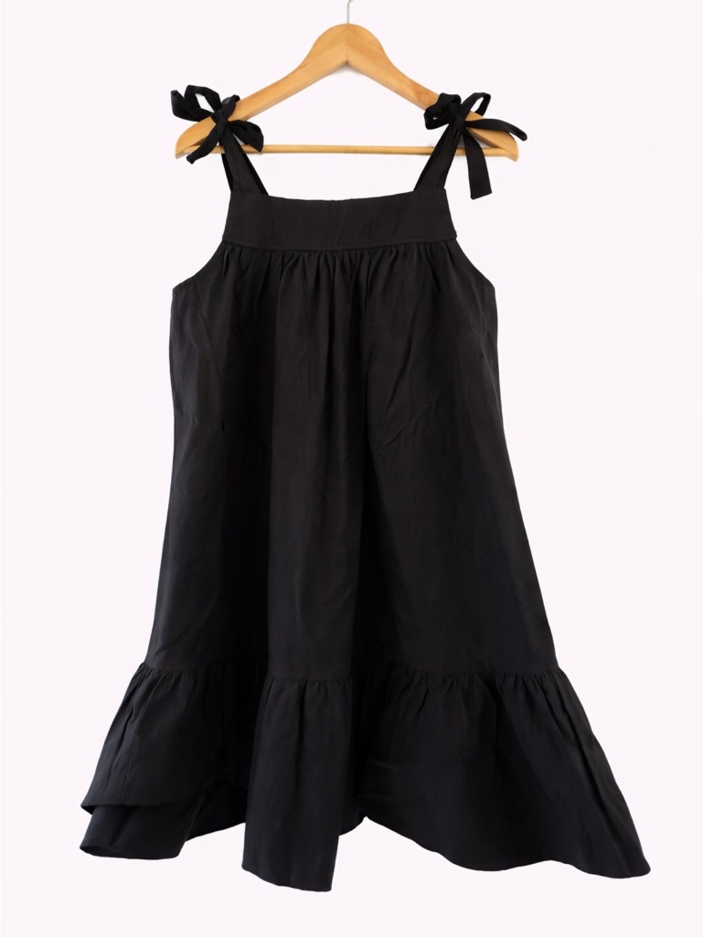 SHEIN Black Tie-Strap Ruffle-Hem Mini Sundress